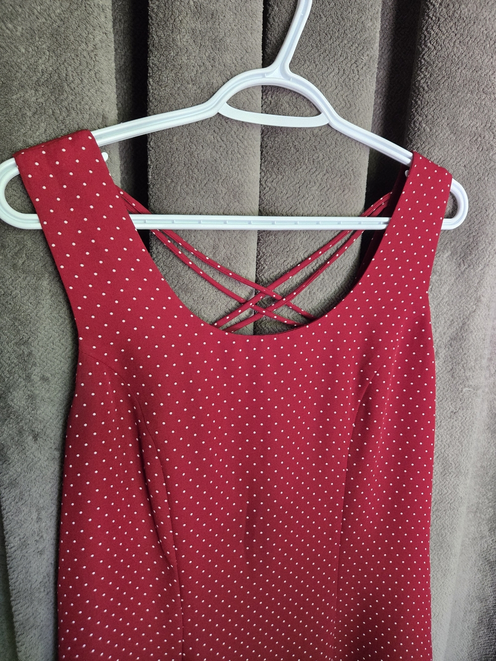 Vintage 90s Burgundy Polka Dot Midi Dress Retro Pin-Up Romantic Casual Chic - Picture 16 of 16
